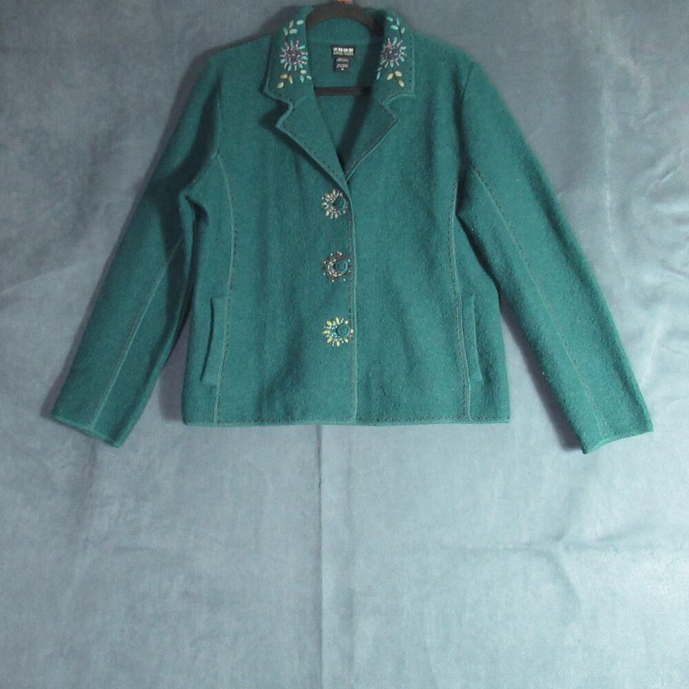 Vintage Nomadic Traders Jacket Womens Medium Green Wool Floral Folk Granola Girl
